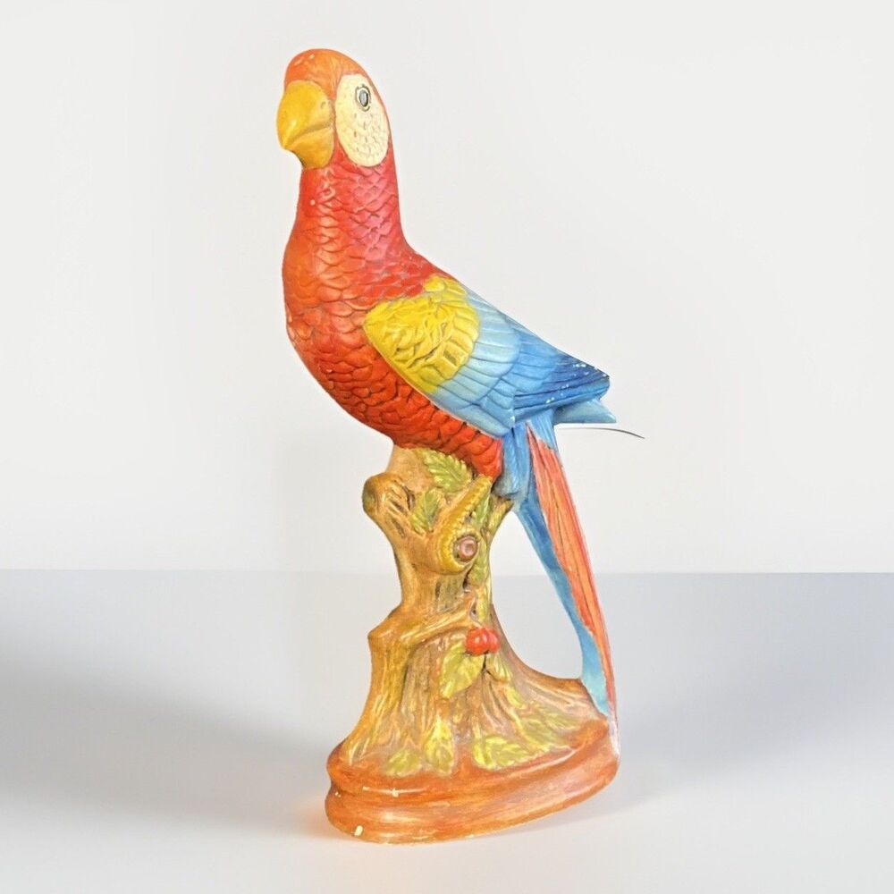 Vintage 1982 Holland Mold Ceramic Parrot Figure 10" Tropical Bird Hand Painted